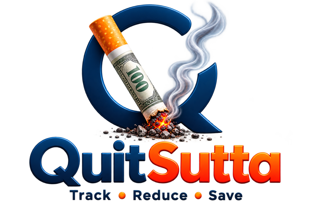 Quit Sutta — Track, Reduce, Save Quit Sutta logo — a cigarette made of a hundred dollar note